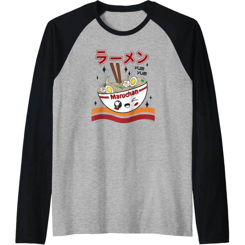 image:imageMaruchan Yum Yum Winking Noodle Bowl Poster Raglan Baseball TeeBlackAthletic Heather