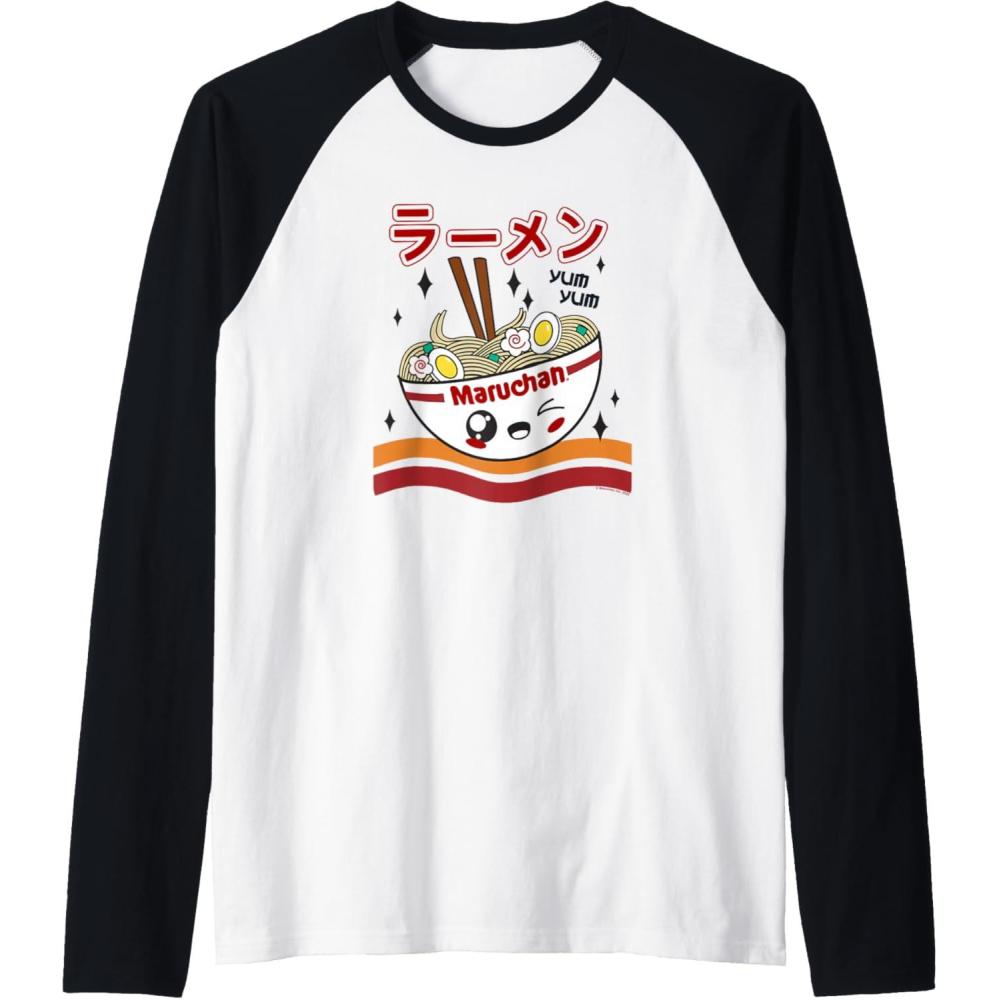 image:imageMaruchan Yum Yum Winking Noodle Bowl Poster Raglan Baseball TeeBlackWhite