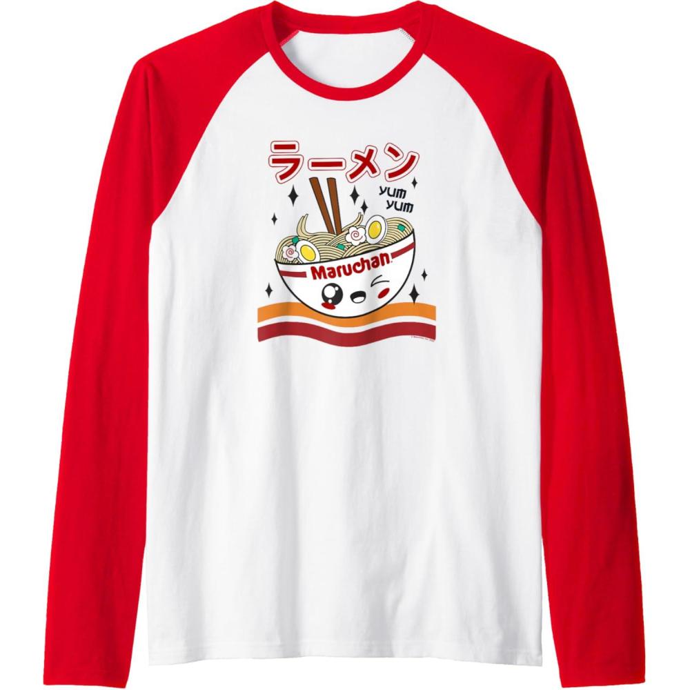image:imageMaruchan Yum Yum Winking Noodle Bowl Poster Raglan Baseball TeeRedWhite