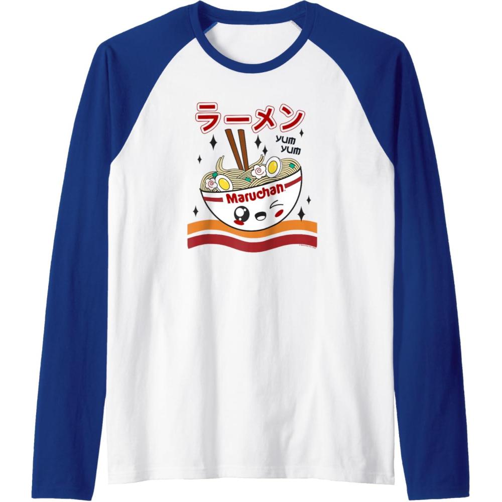 image:imageMaruchan Yum Yum Winking Noodle Bowl Poster Raglan Baseball TeeRoyal BlueWhite