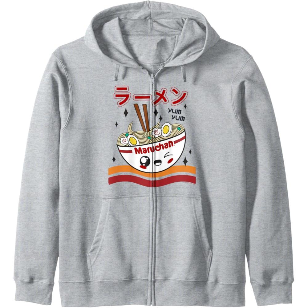 image:imageMaruchan Yum Yum Winking Noodle Bowl Poster Zip HoodieHeather Grey