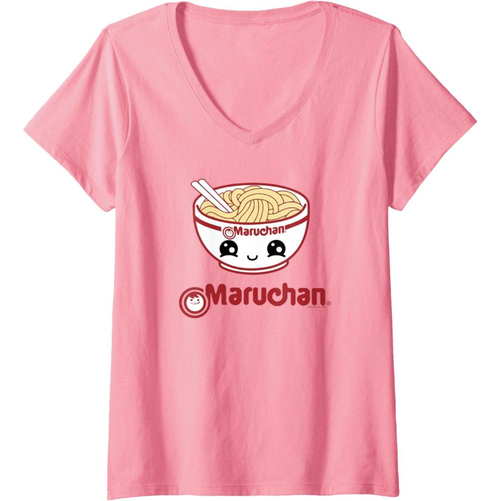 image:imageWomens Maruchan Cute Noodle Bowl Face Logo VNeck TShirtPink