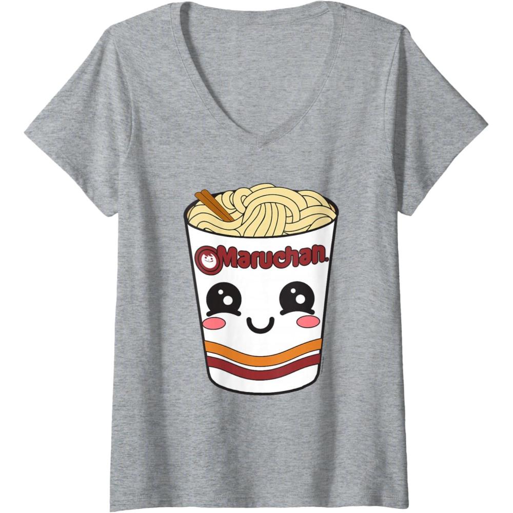 image:imageWomens Maruchan Cute Ramen Noodle Cup Face VNeck TShirtHeather Grey