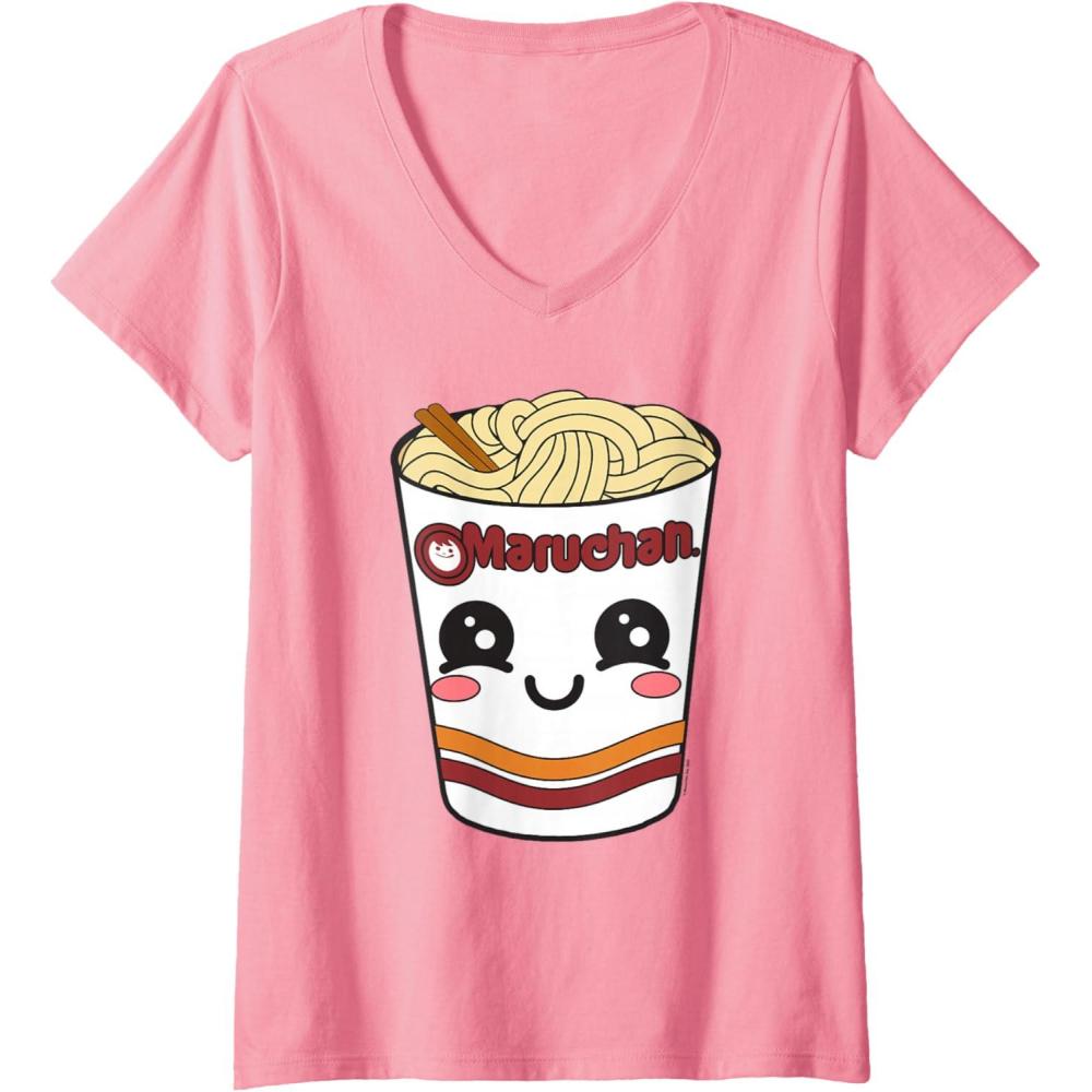 image:imageWomens Maruchan Cute Ramen Noodle Cup Face VNeck TShirtPink
