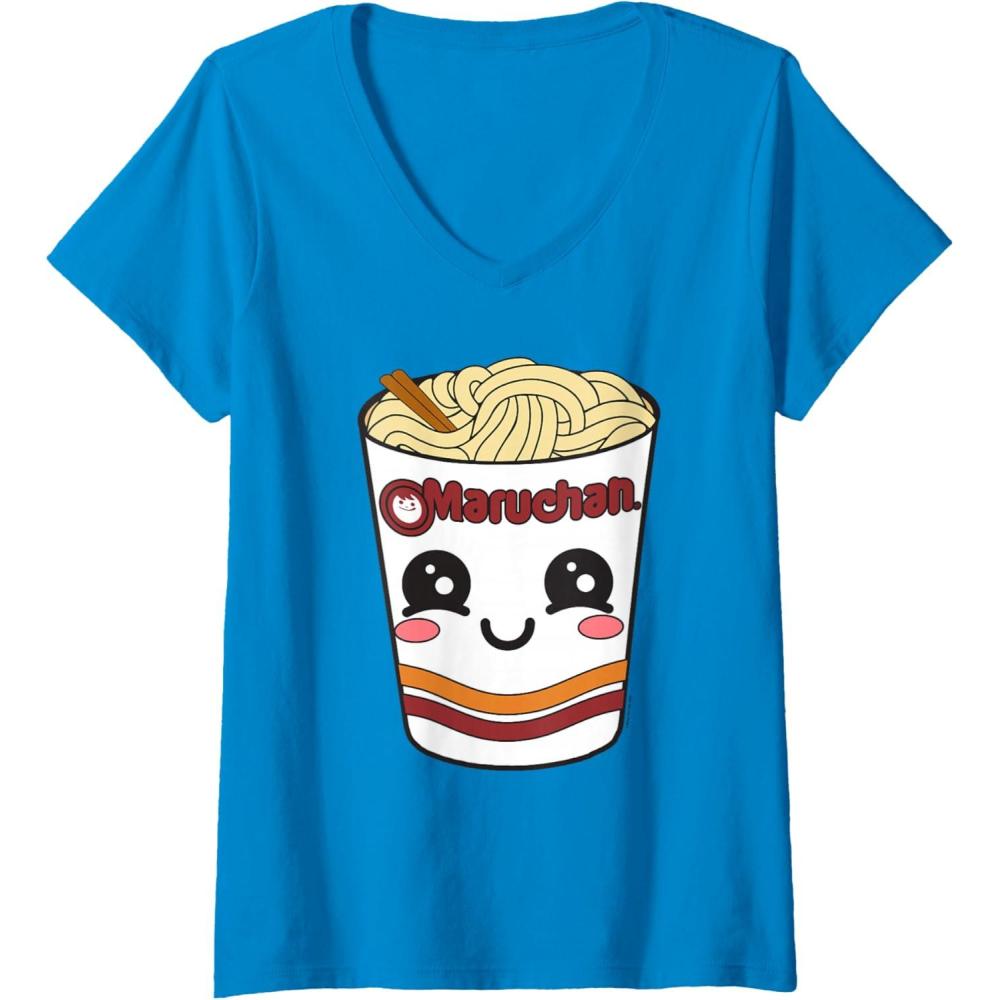 image:imageWomens Maruchan Cute Ramen Noodle Cup Face VNeck TShirtSapphire Blue