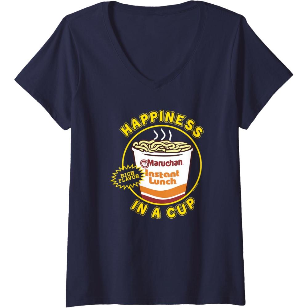 image:imageWomens Maruchan Happiness In A Cup Instant Lunch Poster VNeck TShirtNavy Blue