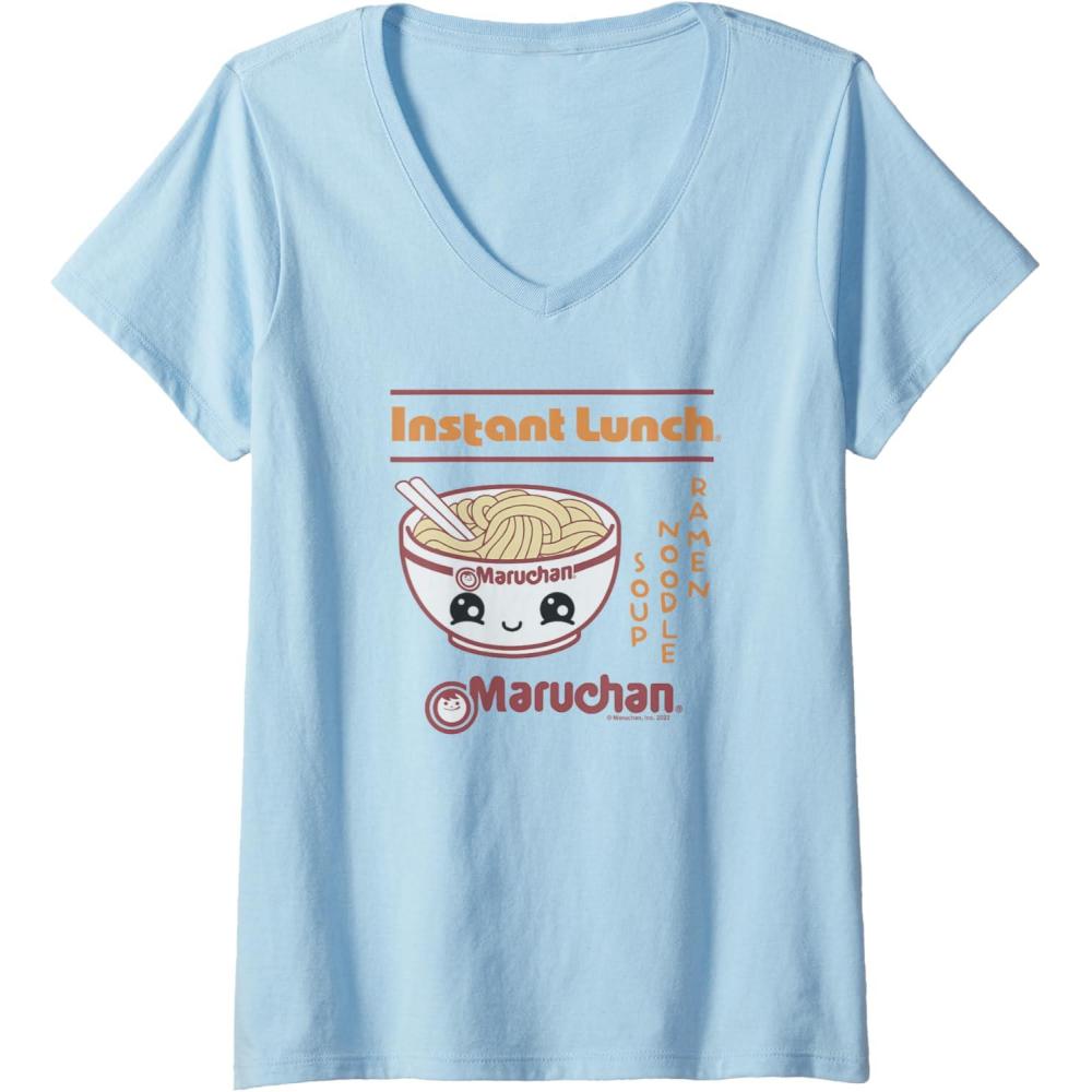 image:imageWomens Maruchan Happy Bowl of Noodles Instant Lunch Poster VNeck TShirtBaby Blue