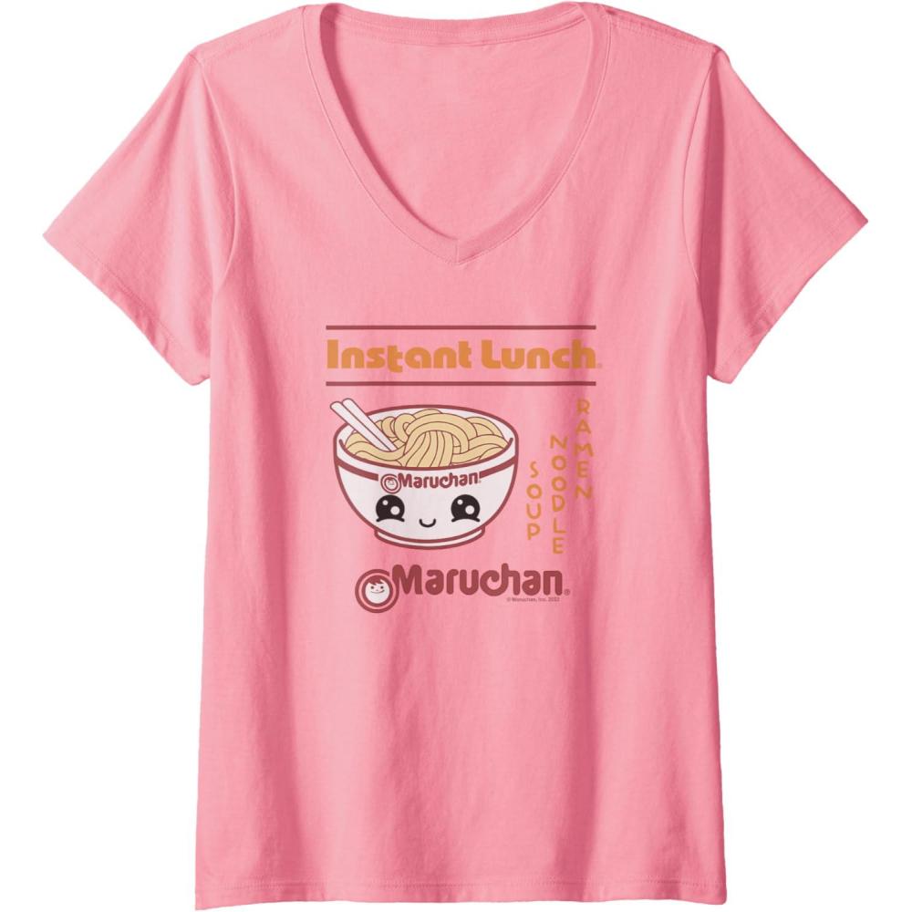 image:imageWomens Maruchan Happy Bowl of Noodles Instant Lunch Poster VNeck TShirtPink