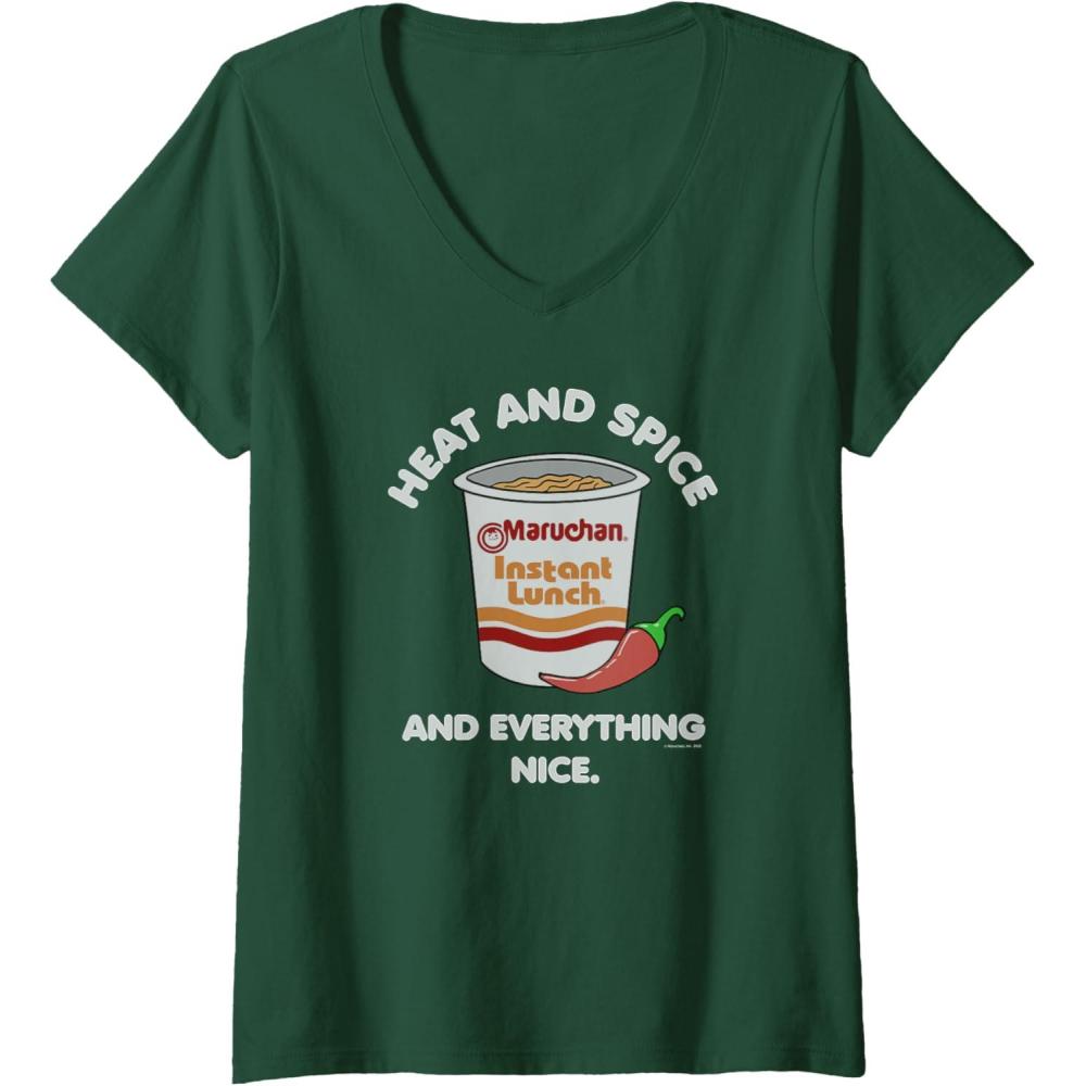 image:imageWomens Maruchan Heat And Spice And Everything Nice Logo VNeck TShirtDark Green
