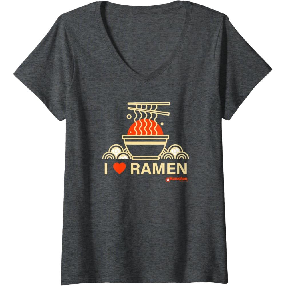 image:imageWomens Maruchan I Heart Ramen Noodle Bowl Poster VNeck TShirtDark Heather Grey