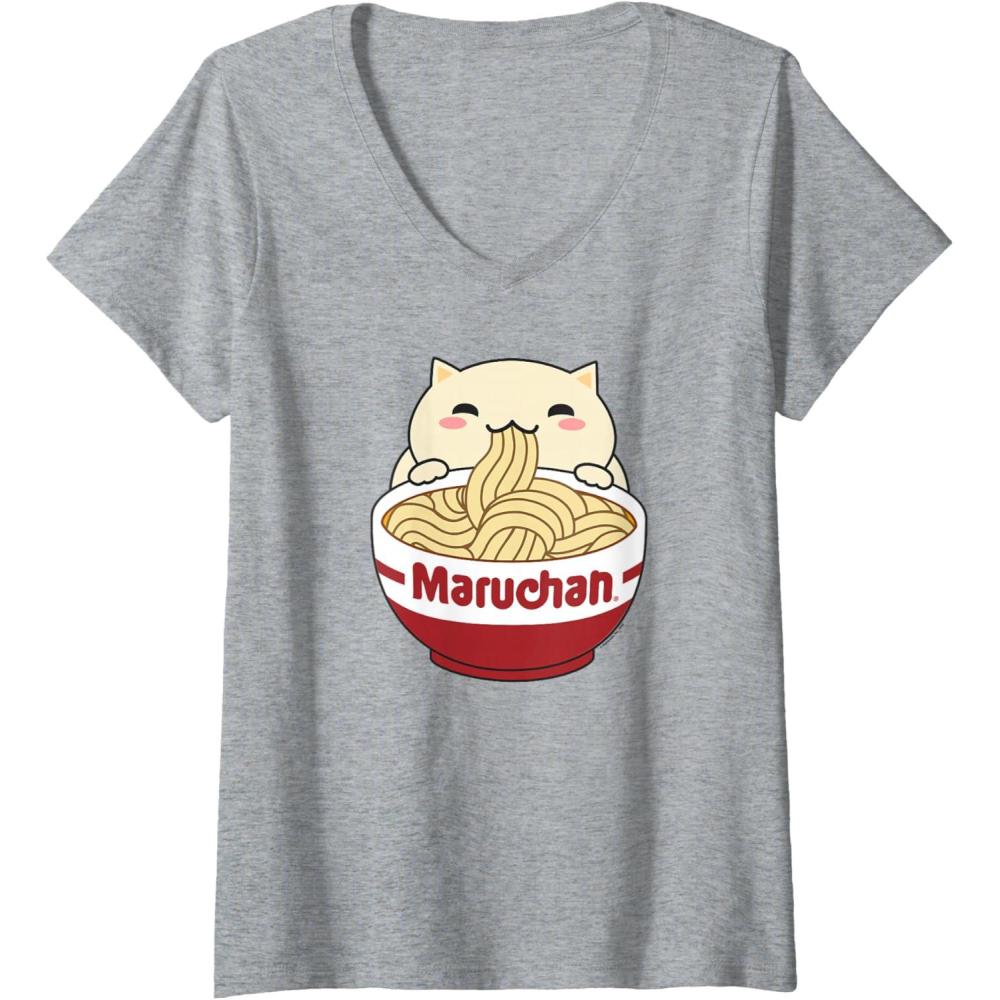 image:imageWomens Maruchan Instant Lunch Cute Cat Ramen Bowl Logo VNeck TShirtHeather Grey