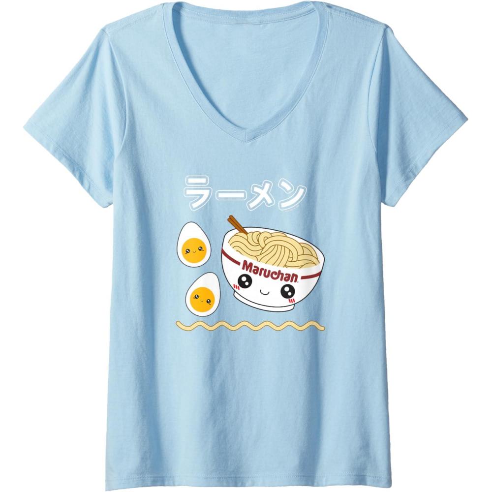image:imageWomens Maruchan Instant Lunch Cute Ramen Japanese Style Logo VNeck TShirtBaby Blue