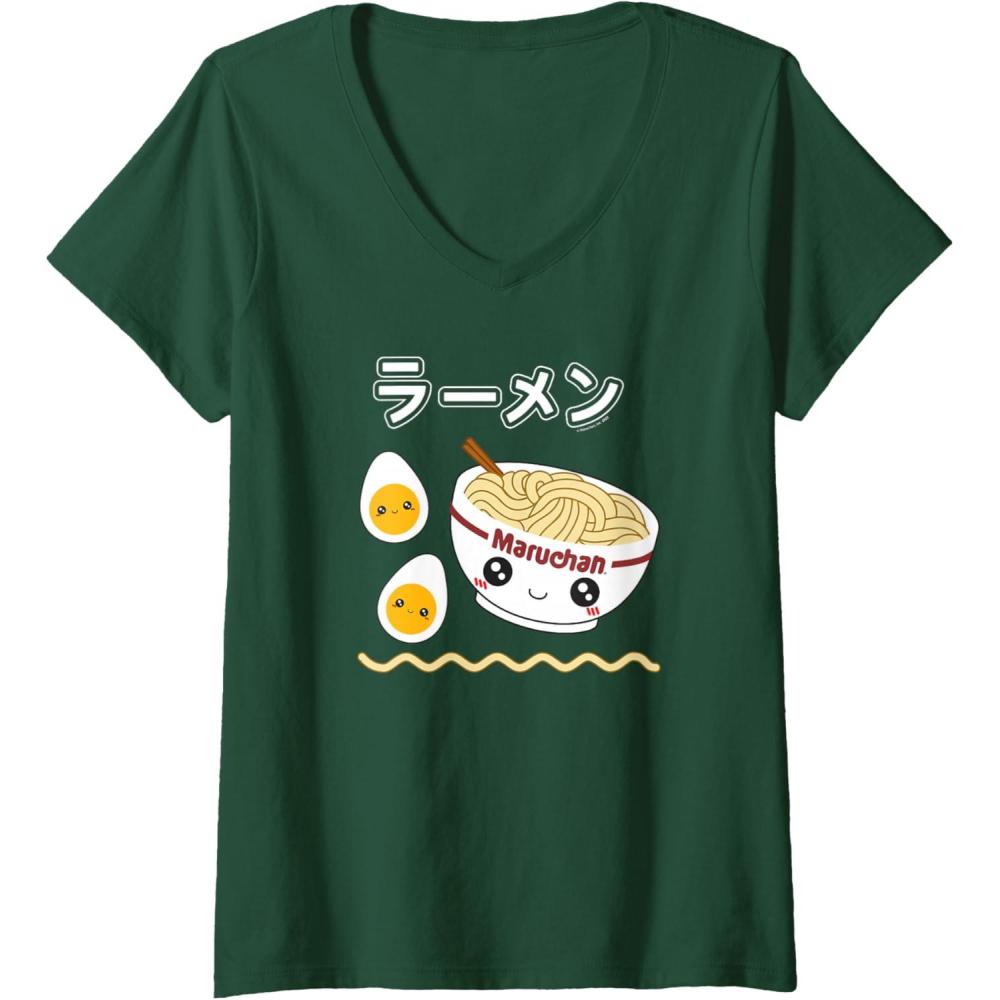 image:imageWomens Maruchan Instant Lunch Cute Ramen Japanese Style Logo VNeck TShirtDark Green
