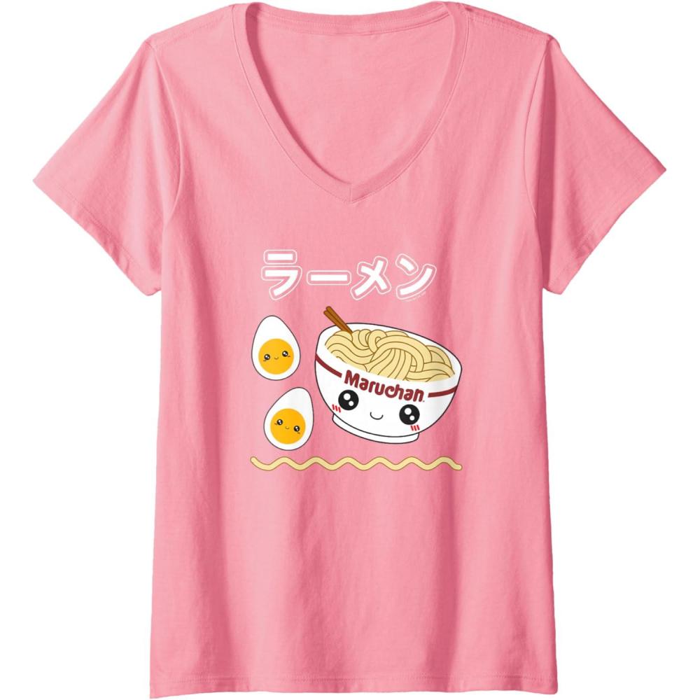 image:imageWomens Maruchan Instant Lunch Cute Ramen Japanese Style Logo VNeck TShirtPink