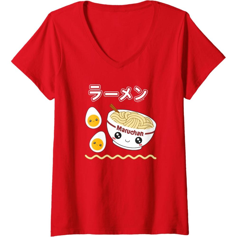 image:imageWomens Maruchan Instant Lunch Cute Ramen Japanese Style Logo VNeck TShirtRed