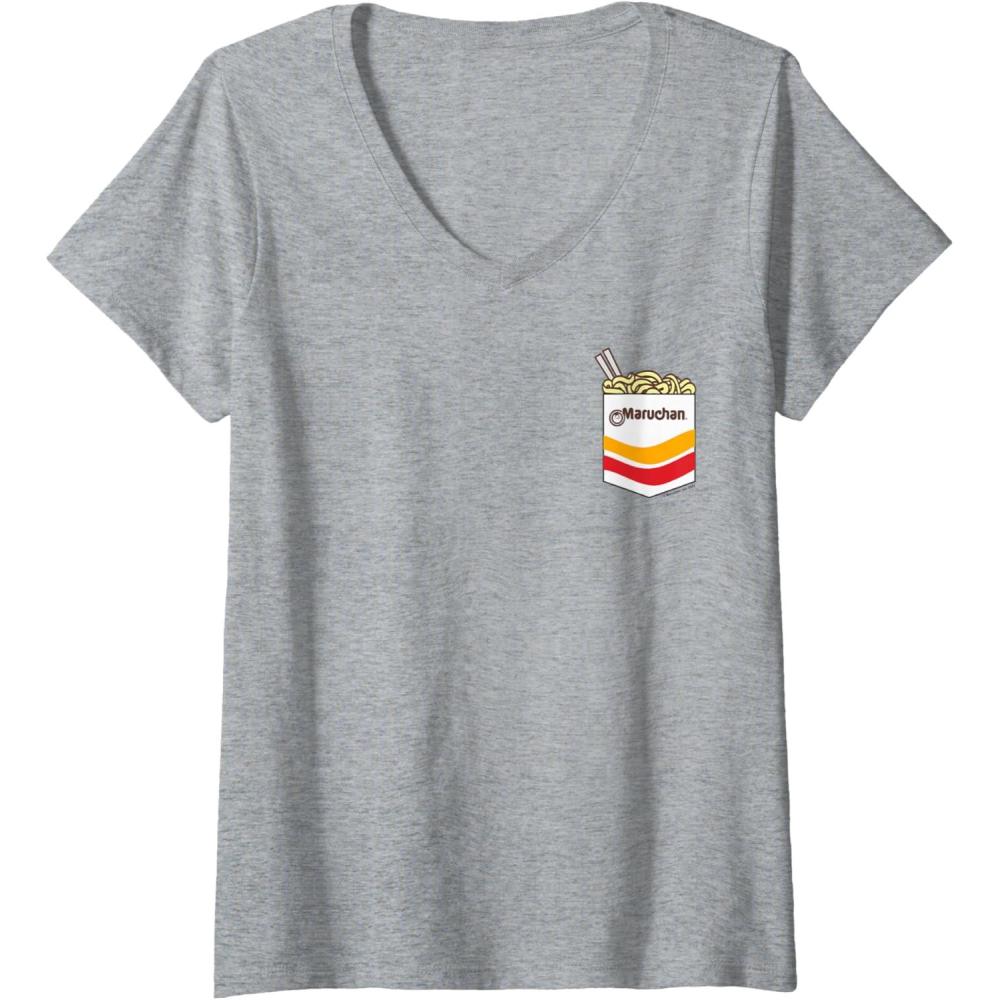 image:imageWomens Maruchan Instant Noodles Faux Pocket Logo VNeck TShirtHeather Grey