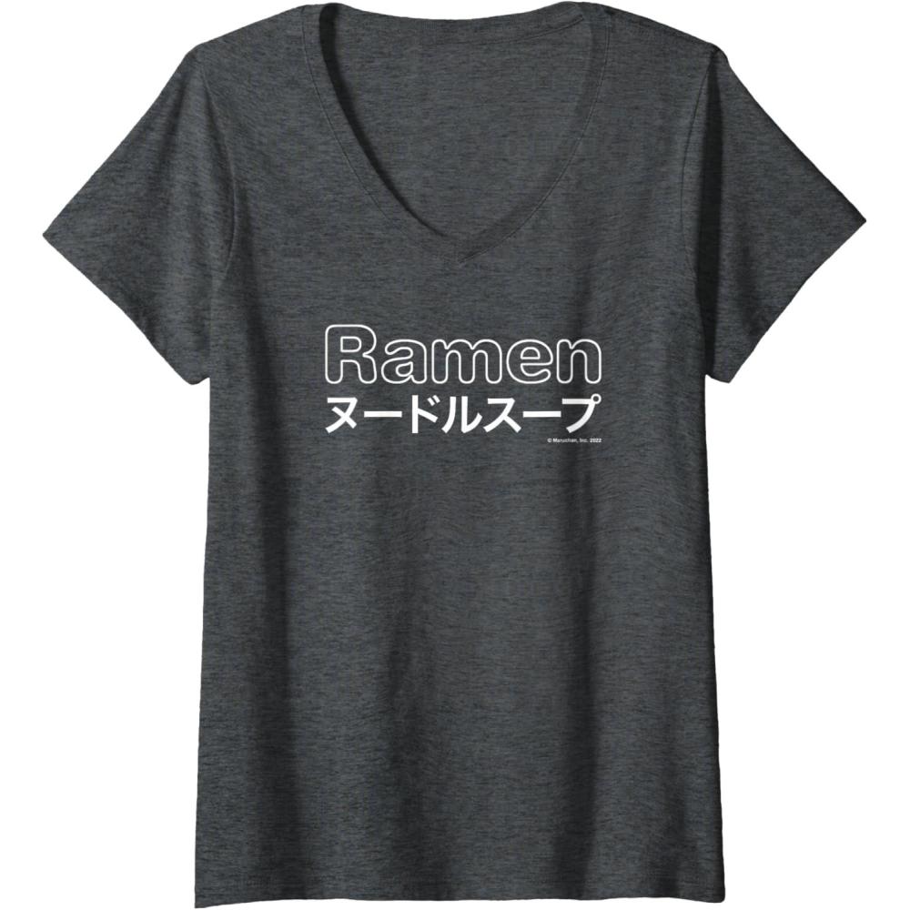 image:imageWomens Maruchan Japanese Ramen Katakana Logo VNeck TShirtDark Heather Grey