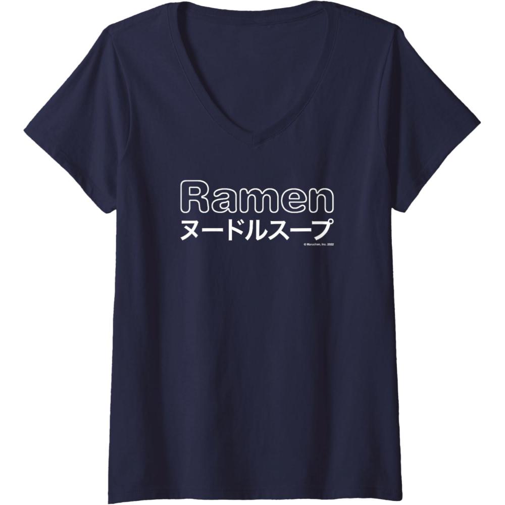 image:imageWomens Maruchan Japanese Ramen Katakana Logo VNeck TShirtNavy Blue