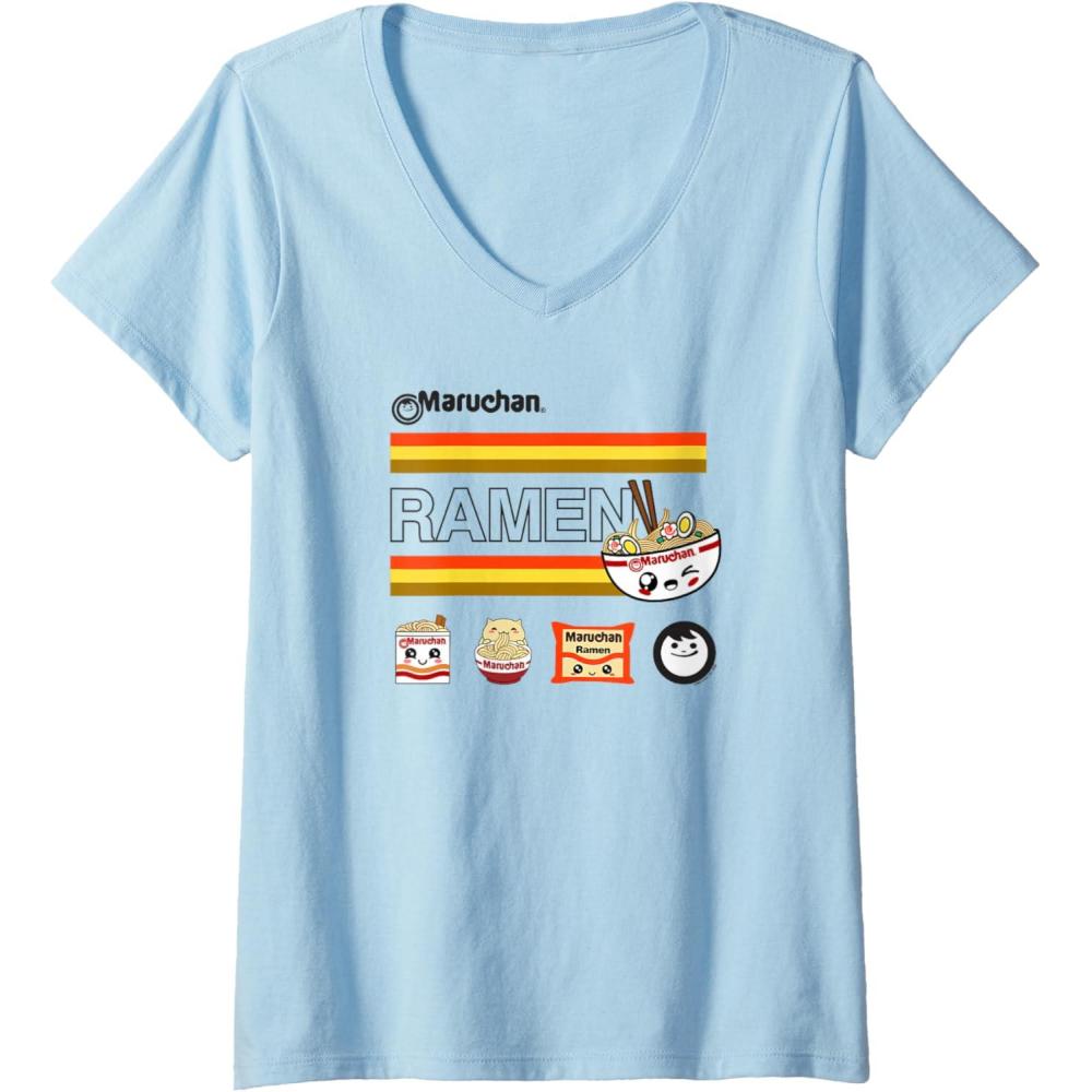 image:imageWomens Maruchan Ramen Cute Anime Faces Logo VNeck TShirtBaby Blue
