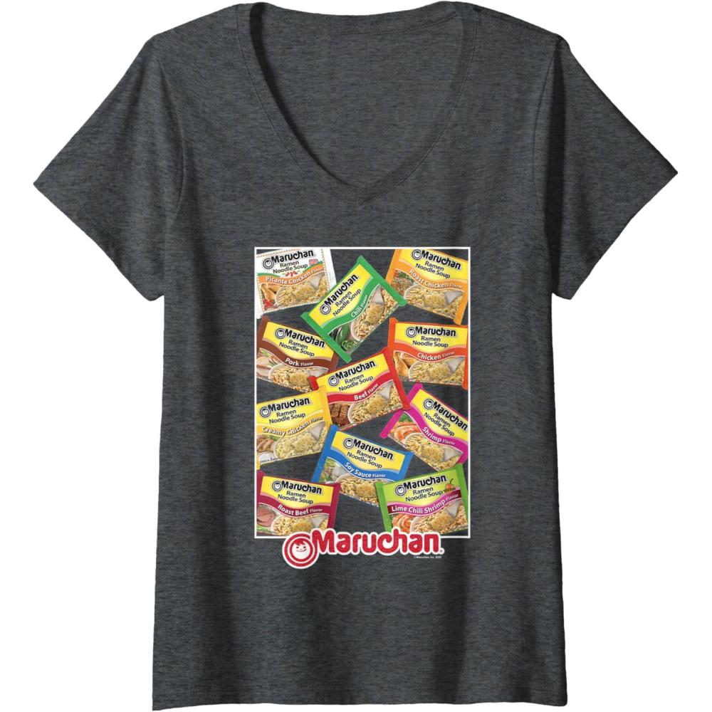image:imageWomens Maruchan Ramen Noodle Flavor Profiles Poster VNeck TShirtDark Heather Grey