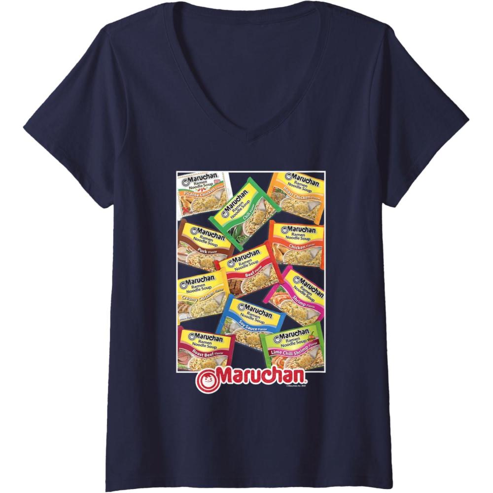 image:imageWomens Maruchan Ramen Noodle Flavor Profiles Poster VNeck TShirtNavy Blue