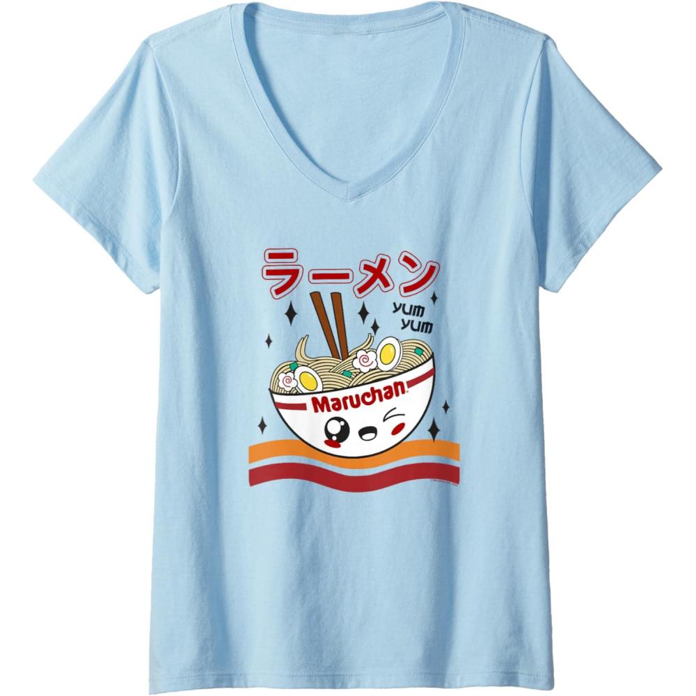 image:imageWomens Maruchan Yum Yum Winking Noodle Bowl Poster VNeck TShirtBaby Blue