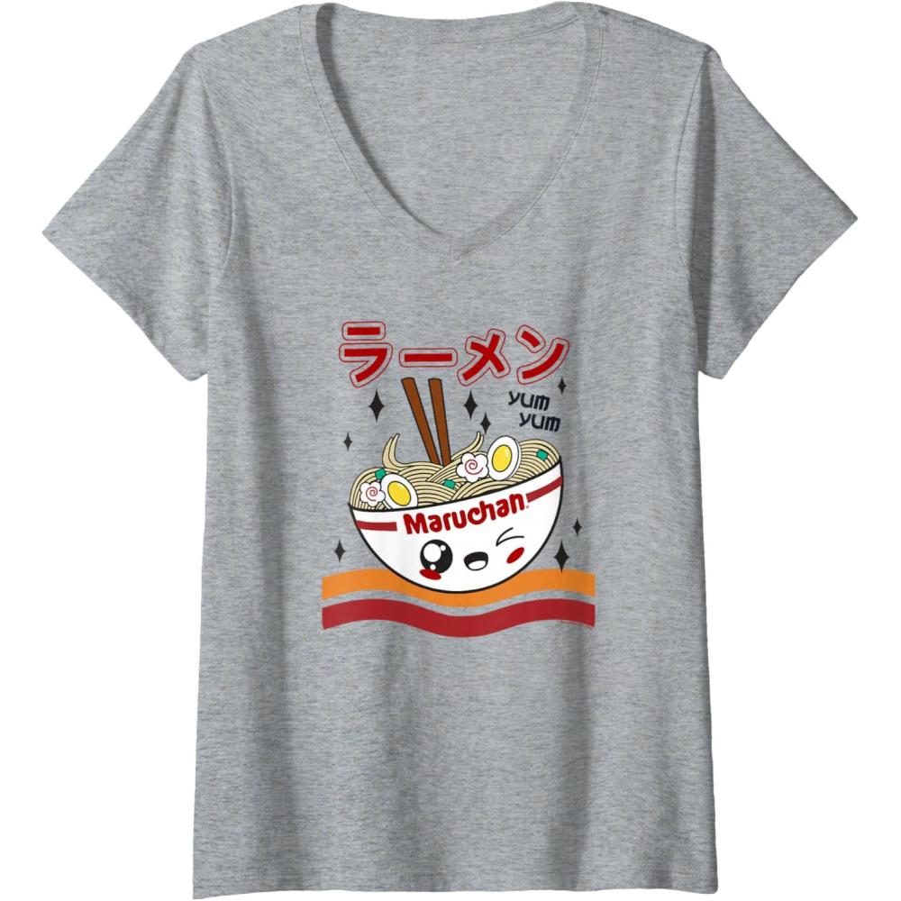 image:imageWomens Maruchan Yum Yum Winking Noodle Bowl Poster VNeck TShirtHeather Grey