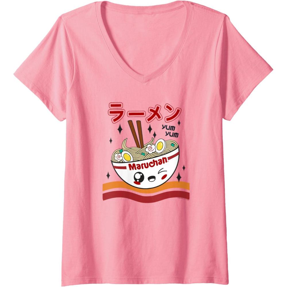 image:imageWomens Maruchan Yum Yum Winking Noodle Bowl Poster VNeck TShirtPink