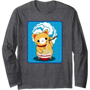 image:imageMaruchan Cat Eating Ramen Noodles Long Sleeve TShirtDark Heather Grey