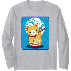 image:imageMaruchan Cat Eating Ramen Noodles Long Sleeve TShirtHeather Grey