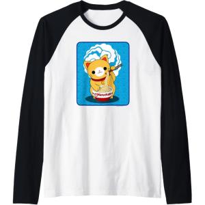 image:imageMaruchan Cat Eating Ramen Noodles Raglan Baseball TeeBlackWhite