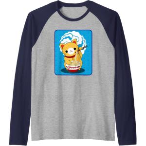 image:imageMaruchan Cat Eating Ramen Noodles Raglan Baseball TeeNavy BlueAthletic Heather