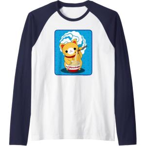 image:imageMaruchan Cat Eating Ramen Noodles Raglan Baseball TeeNavy BlueWhite