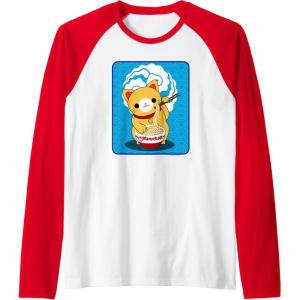 image:imageMaruchan Cat Eating Ramen Noodles Raglan Baseball TeeRedWhite