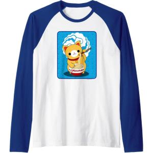 image:imageMaruchan Cat Eating Ramen Noodles Raglan Baseball TeeRoyal BlueWhite