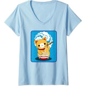 image:imageMaruchan Cat Eating Ramen Noodles VNeck TShirtBaby Blue