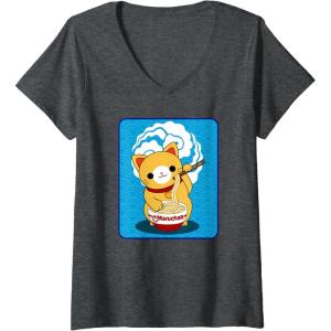 image:imageMaruchan Cat Eating Ramen Noodles VNeck TShirtDark Heather Grey