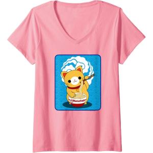 image:imageMaruchan Cat Eating Ramen Noodles VNeck TShirtPink
