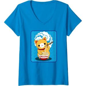 image:imageMaruchan Cat Eating Ramen Noodles VNeck TShirtSapphire Blue