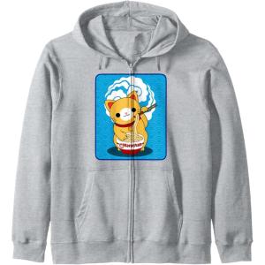 image:imageMaruchan Cat Eating Ramen Noodles Zip HoodieHeather Grey