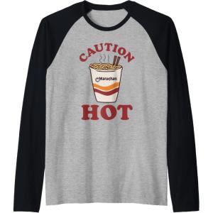 image:imageMaruchan Caution Hot Steaming Noodle Cup Raglan Baseball TeeBlackAthletic Heather