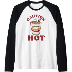 image:imageMaruchan Caution Hot Steaming Noodle Cup Raglan Baseball TeeBlackWhite
