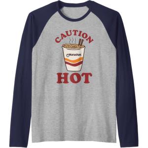 image:imageMaruchan Caution Hot Steaming Noodle Cup Raglan Baseball TeeNavy BlueAthletic Heather