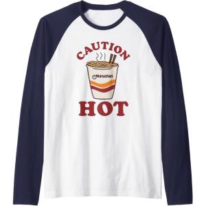 image:imageMaruchan Caution Hot Steaming Noodle Cup Raglan Baseball TeeNavy BlueWhite