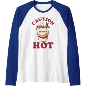 image:imageMaruchan Caution Hot Steaming Noodle Cup Raglan Baseball TeeRoyal BlueWhite