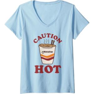 image:imageMaruchan Caution Hot Steaming Noodle Cup VNeck TShirtBaby Blue