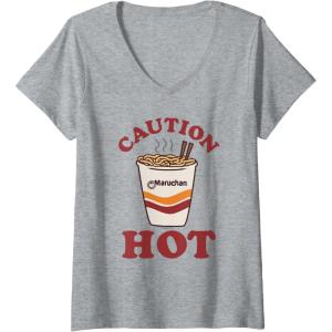 image:imageMaruchan Caution Hot Steaming Noodle Cup VNeck TShirtHeather Grey