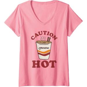 image:imageMaruchan Caution Hot Steaming Noodle Cup VNeck TShirtPink