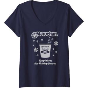 image:imageMaruchan Christmas Instant Lunch Keep Warm Holiday Season VNeck TShirtNavy Blue