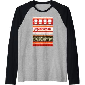 image:imageMaruchan Christmas Instant Lunch Ugly Sweater Style Raglan Baseball TeeBlackAthletic Heather